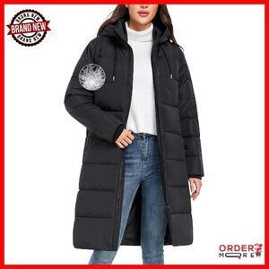 Women's Long Down Puffer Coat with Duck Down Filling & Adjustable Hood